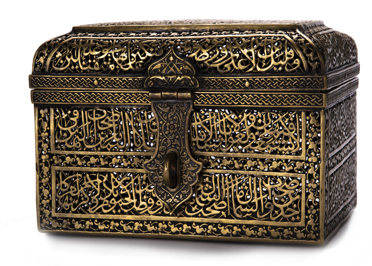 A QAJAR BRASS JEWELRY BOX, PERSIA, 19TH CENTURY