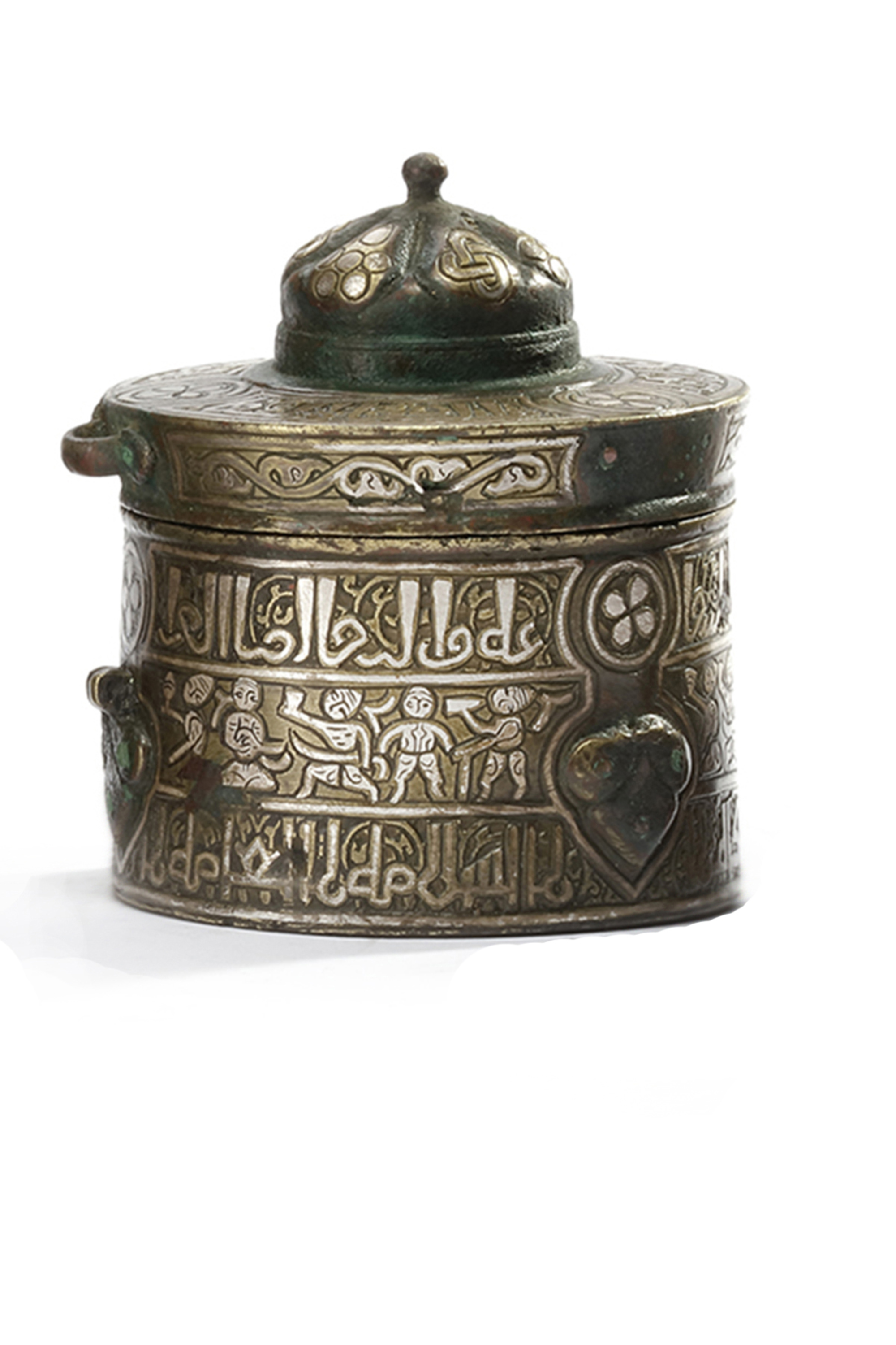 A KHURASAN SILVER- INLAID BRONZE INKWELL,12TH-13TH CENTURY