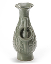 A CHINESE MOULDED LONGQUAN CELADON 'FU SHOU' VASE, YUAN-EARLY MING DYNASTY, 14TH CENTURY