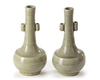 A PAIR OF CHINESE LONGQUAN BOTTLE VASES, LATE SONG DYNASTY 13TH CENTURY