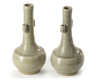 A PAIR OF CHINESE LONGQUAN BOTTLE VASES, LATE SONG DYNASTY 13TH CENTURY