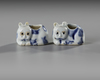 A PAIR OF CHINESE BLUE AND WHITE CAT SHAPED BRUSH WASHERS, MING DYNASTY (1368-1644)