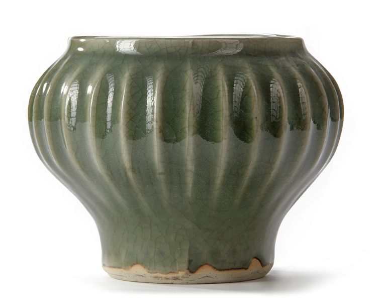 A CHINESE CELADON RIBBED JAR, SONG DYNASTY (960-1127 AD)