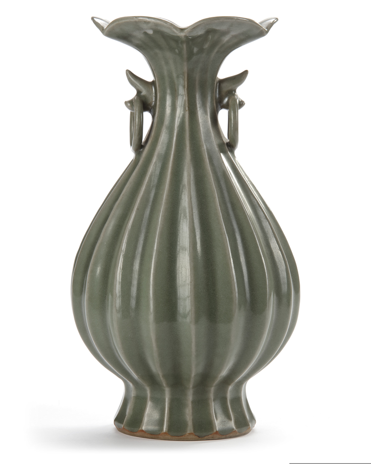 A RARE CHINESE LONGQUAN CELADON PEAR-SHAPED VASE, SOUTHERN SONG/YUAN DYNASTY (13TH-14TH CENTURY)
