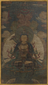 A LARGE CHINESE SILK PAINTING DEPICTING AVALOKITESVARA, MING DYNASTY (1368-1644)