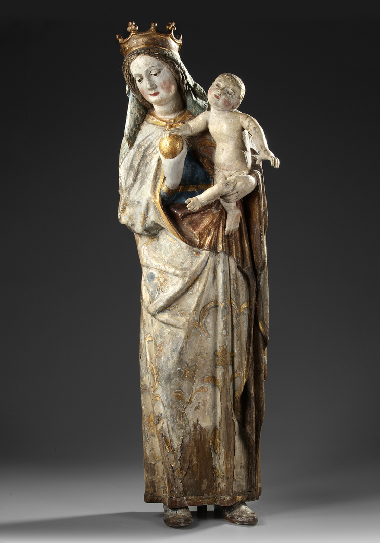 A LARGE POLYCHROMED MADONNA AND CHILD, SWABIAN, EARLY 16TH CENTURY