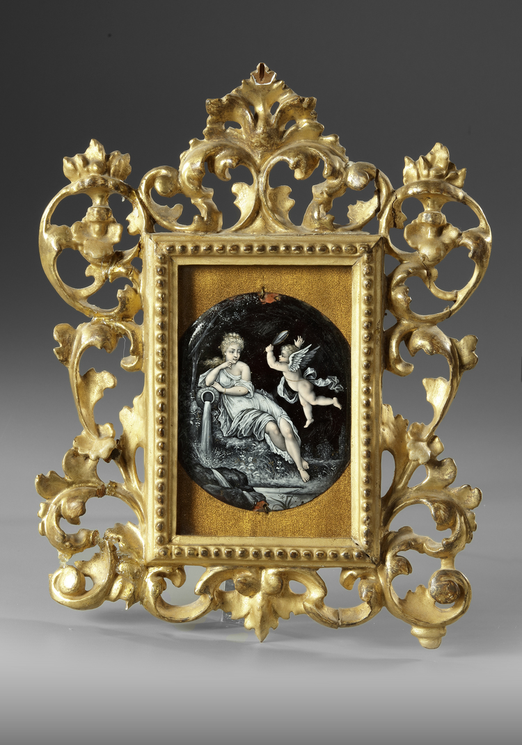 A LIMOGES ENAMEL PLAQUE IN WOODEN FRAME, BY THEOPHILE SOYER, CIRCA 1900