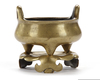 A GILT CHINESE TRIPOD BRONZE CENSER AND A STAND, 18TH-19TH CENTURY