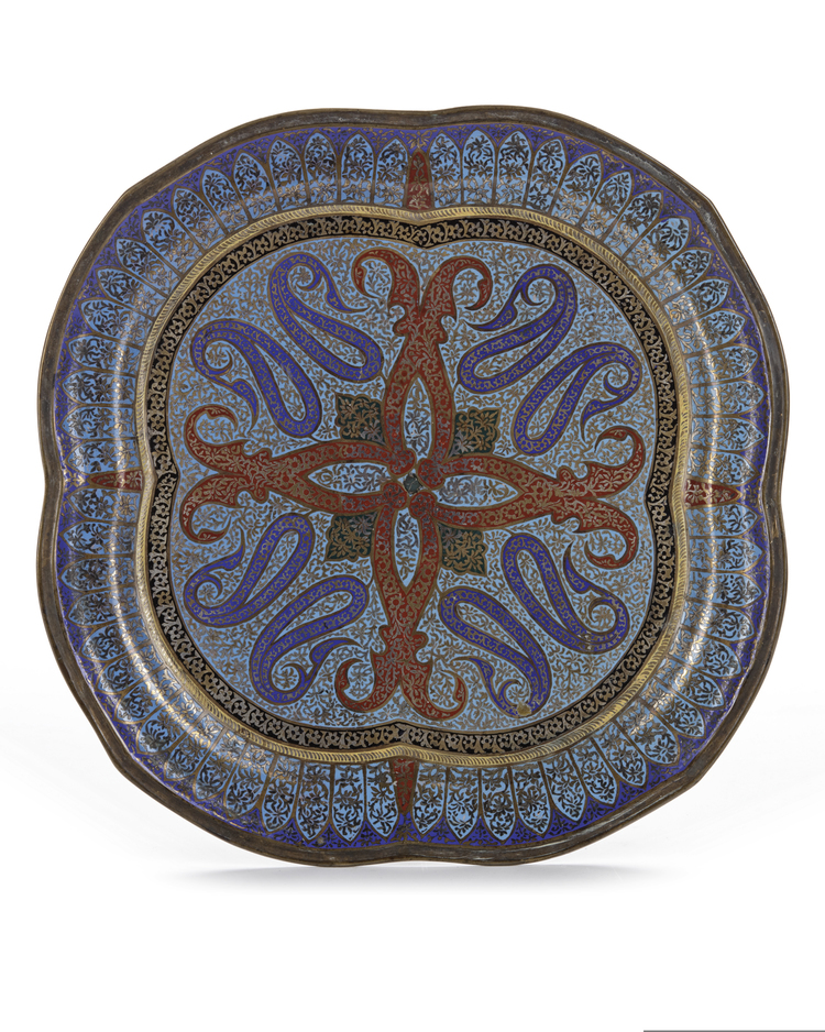A RUSSIAN CLOISONNÉ ENAMEL LOBBED DISH,19TH CENTURY