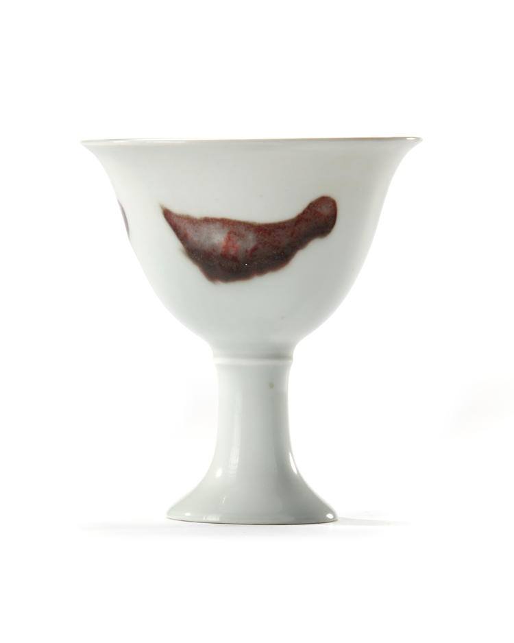 A CHINESE COPPER RED DECORATED STEM CUP, 19TH CENTURY
