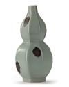 A CHINESE LONGQUAN CELADON RUSSET-SPLASHED DOUBLE GOURD VASE, YUAN DYNASTY (1279-1368)