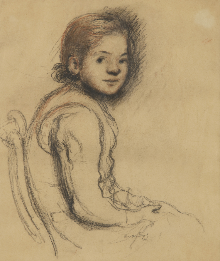 ALBERT VAN DIJCK - DRAWING OF A SITTING GIRL