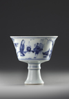 A CHINESE BLUE AND WHITE STEM CUP, MING DYNASTY (1368-1644)OR LATER