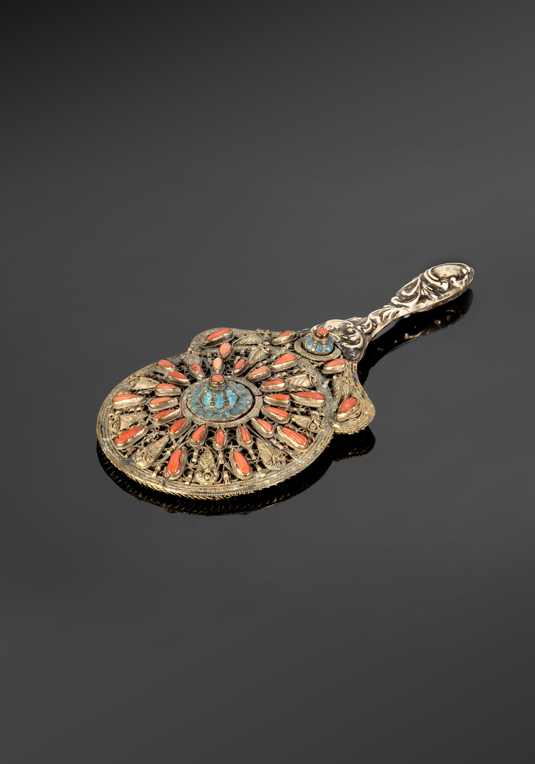 AN OTTOMAN CORAL-INSET GILDED MIRROR, 19TH CENTURY