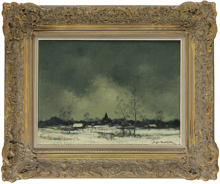 JOS DUFOUR (1896-1976), HOUSES IN A WINTRY LANDSCAPE, OIL ON CANVAS