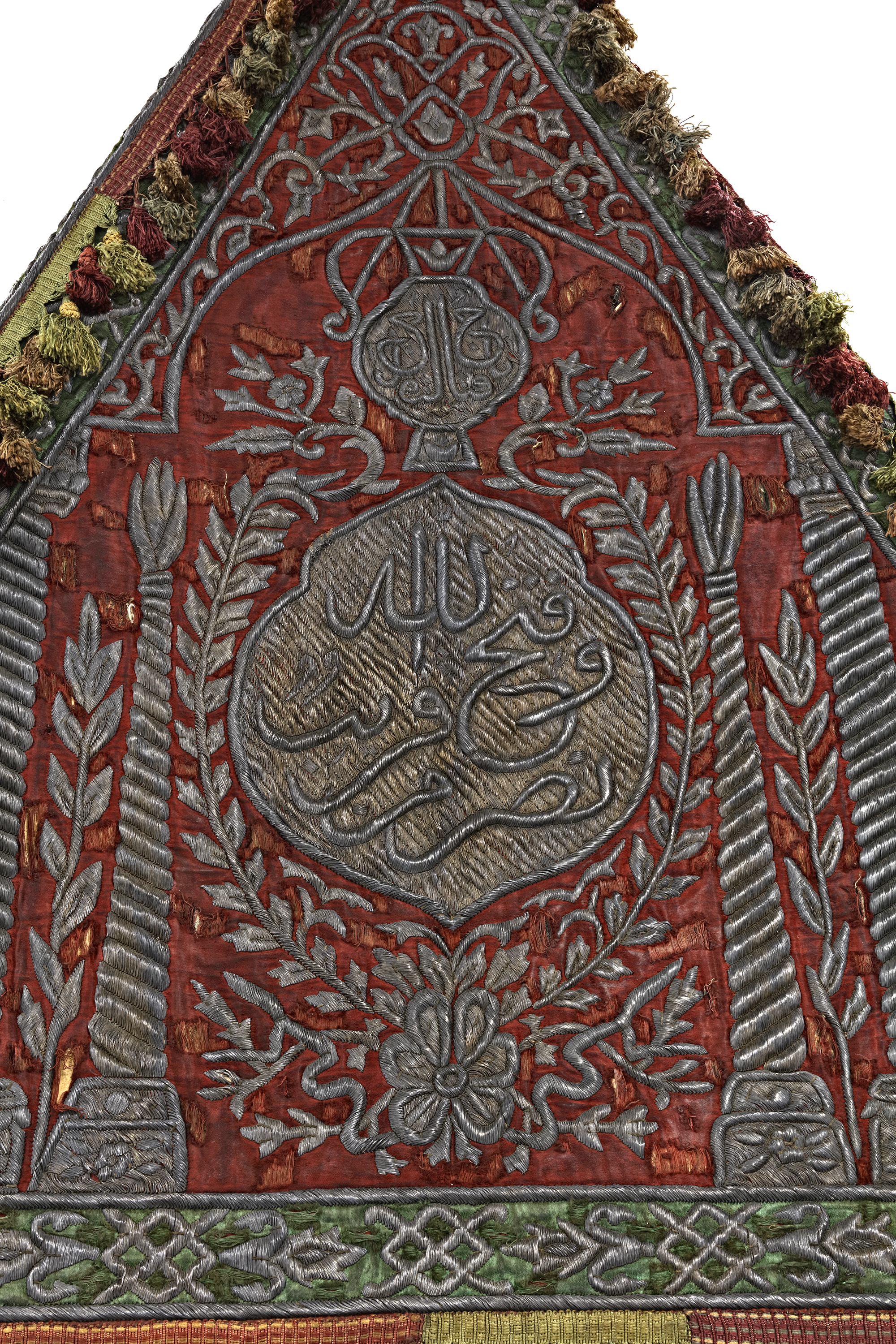 AN OTTOMAN SILVER-THREAD EMBROIDERED MAHMAL COVER AND BANNERS MADE BY ...