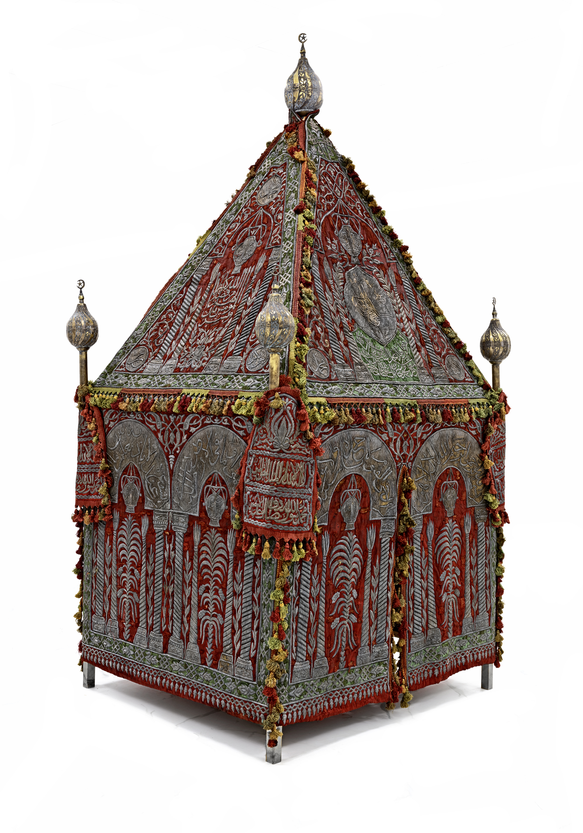 AN OTTOMAN SILVER-THREAD EMBROIDERED MAHMAL COVER AND BANNERS MADE BY ...