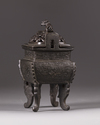 A Chinese bronze rectangular censer and cover, fangding