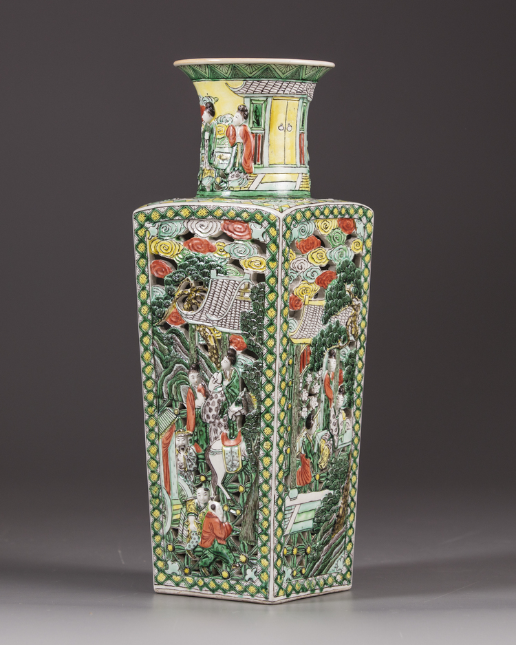 A famille verte openwork vase