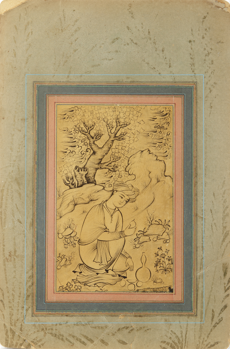 A SEATED YOUTH, PERSIA SAFAVID STYLE, 20TH CENTURY