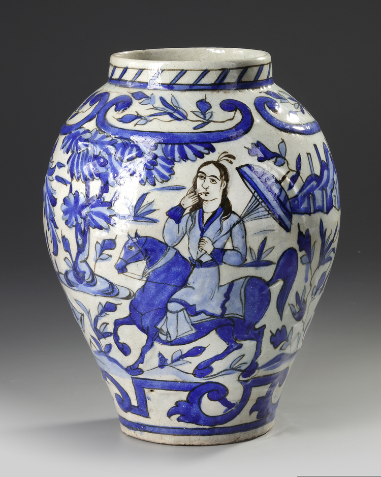 A PERSIAN BLUE ON WHITE GLAZED JAR, PERSIA, 19TH CENTURY