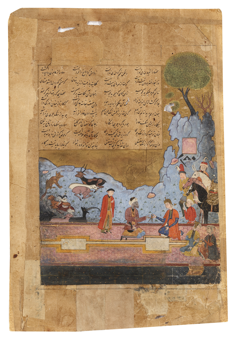 AN ILLUSTRATED AND ILLUMINATED LEAF FROM A MANUSCRIPT OF THE SHAHNAMA, SAFAVID PERSIA, 16TH CENTURY
