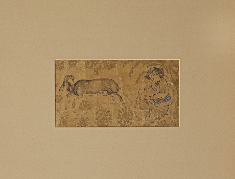A SHEPHERD WITH HIS GOAT, PERSIA SAFAVID, ISFAHAN 17TH CENTURY