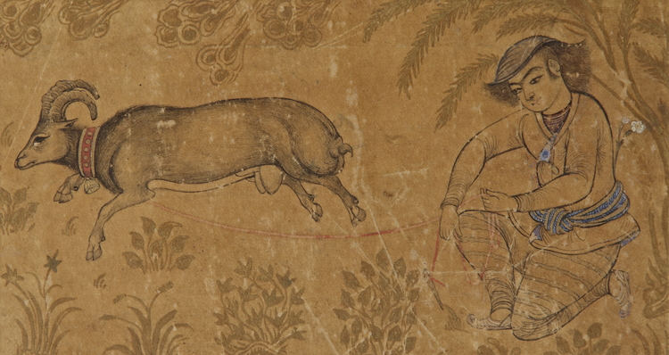 A SHEPHERD WITH HIS GOAT, PERSIA SAFAVID, ISFAHAN 17TH CENTURY