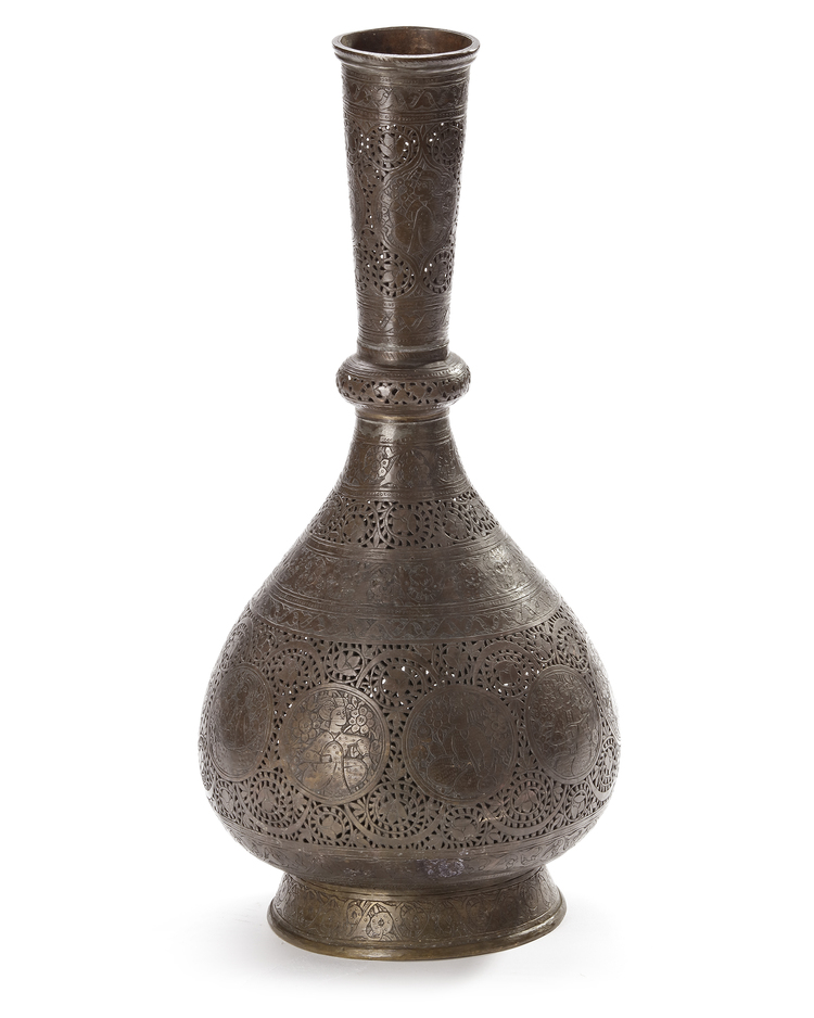 A QAJAR BRASS PIERCED VASE, PERSIA, 19TH CENTURY