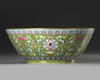 A  LARGE FAMILLE ROSE GREEN-GROUND BOWL, DAOGUANG SIX-CHARACTER SEAL MARKS IN IRON RED AND OF THE PERIOD (1821-1850)