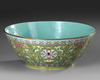 A  LARGE FAMILLE ROSE GREEN-GROUND BOWL, DAOGUANG SIX-CHARACTER SEAL MARKS IN IRON RED AND OF THE PERIOD (1821-1850)