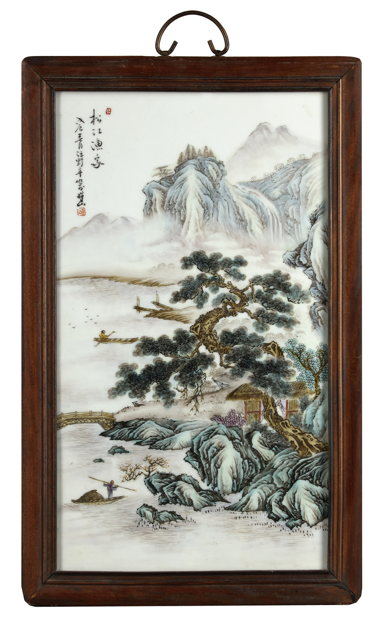 A CHINESE ENAMELED LANDSCAPE PLAQUE, 20TH CENTURY