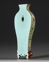 A CHINESE FAMILLE ROSE YELLOW-GROUND WALL VASE, 20TH CENTURY