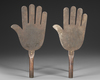 TWO QAJAR CALLIGRAPHIC STEEL HANDS OF FATIMA, PERSIA 20TH CENTURY