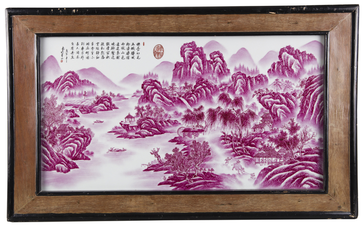 A LARGE FRAMED CHINESE PORCELAIN TILE, 20TH CENTURY