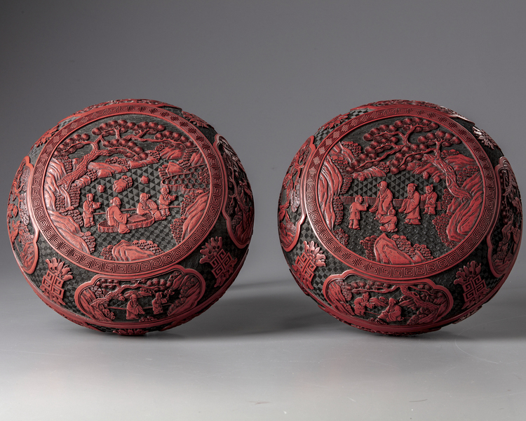 A PAIR OF CHINESE CINNABAR LACQUER BOXES, QING DYNASTY (1644-1911)