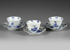 THREE CHINESE BLUE AND WHITE CUPS AND SAUCERS, KANGXI PERIOD (1662-1722)