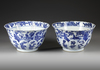A PAIR OF BLUE AND WHITE MOULDED 'LOTUS' BOWLS, KANGXI PERIOD (1662-1722)