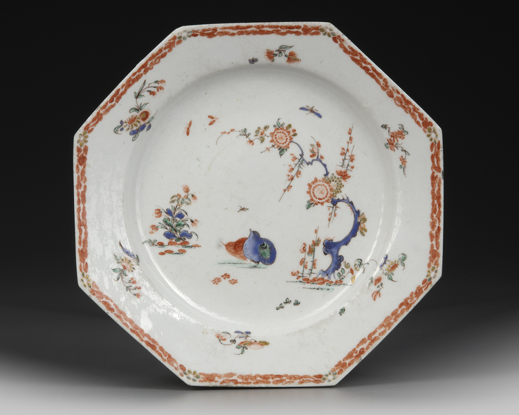 AN OCTAGONAL DISH WITH OVERGLAZE ENAMEL DESIGN OF QUAIL AND RIPE MILLET, CIRCA 1670-1690
