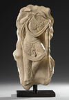 A CHINESE SANDSTONE FIGURE OF A STANDING BODHISATTVA, TANG DYNASTY (618-906 AD)