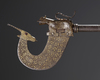 A CEREMONIAL GOLD-DAMASCENED STEEL AXE, INDIA, DATED 1120 AH/1708 AD