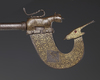 A CEREMONIAL GOLD-DAMASCENED STEEL AXE, INDIA, DATED 1120 AH/1708 AD