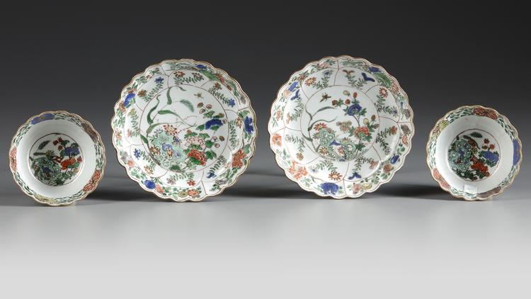 TWO PAIRS OF CHINESE FAMILLE VERTE CUPS AND SAUCERS, KANGXI PERIOD (1662-1722)