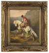 A PAINTING DEPICTING A MAMLUK RIDING A WHITE ARABIAN HORSE, FRANCE, 19TH-20TH CENTURY