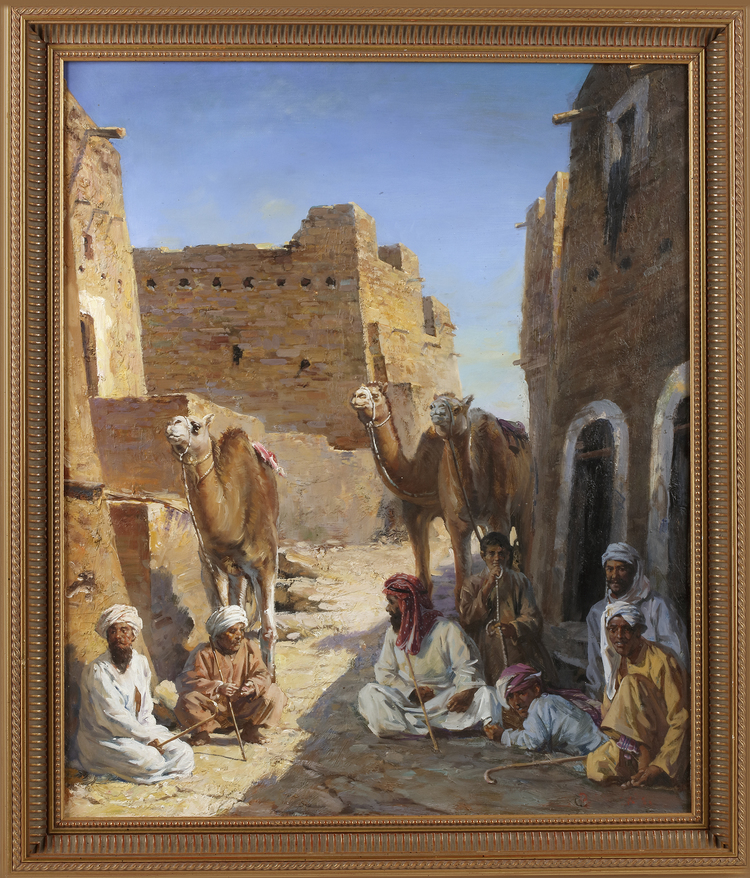 ORIENTALIST PAINTING OF A DESERT SCENE,OIL ON CANVAS, 20TH CENTURY