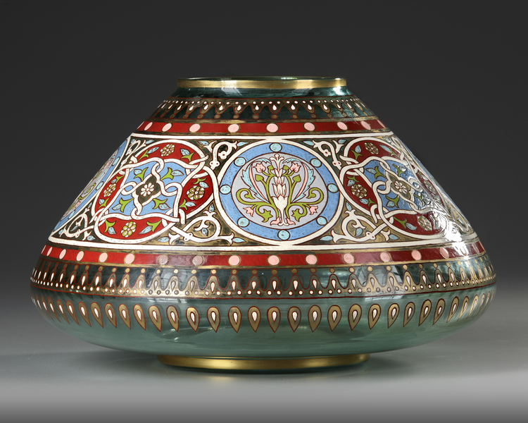 A MAMLUK-STYLE ENAMELED GLASS VASE BY PHILIPPE-JOSEPH BROCARD, DATED 1871