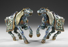 A PAIR OF LARGE CHINESE CLOISONNE ENAMEL FIGURES OF CAPARISONED HORSES, 20TH CENTURY