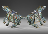 A PAIR OF LARGE CHINESE CLOISONNE ENAMEL FIGURES OF CAPARISONED HORSES, 20TH CENTURY