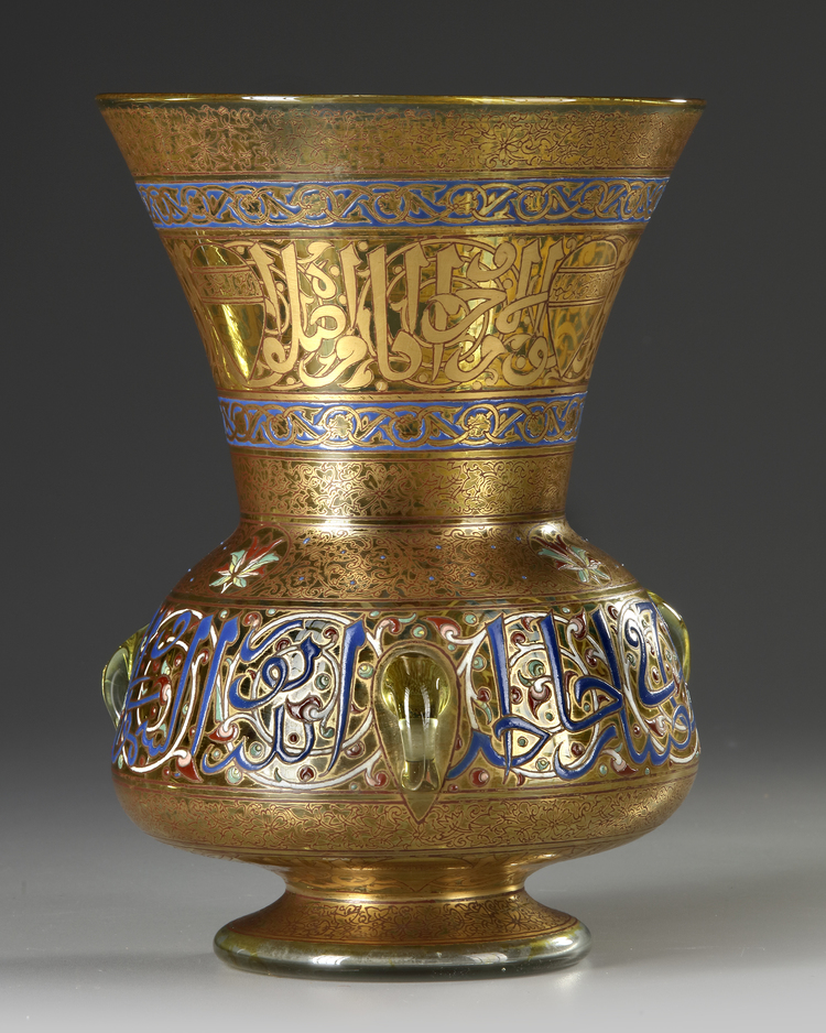 A MAMLUK-STYLE ENAMELED GLASS MOSQUE LAMP BY PHILIPPE-JOSEPH BROCARD, FRANCE 19TH CENTURY