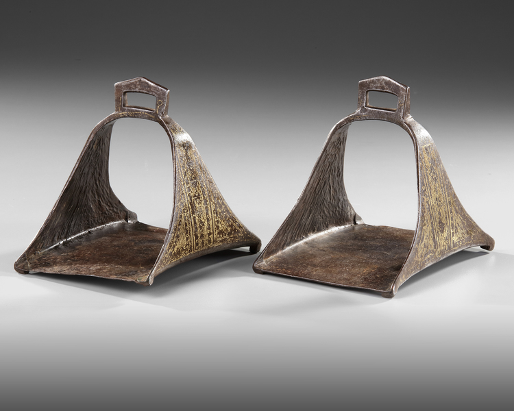 A PAIR OF STEEL STIRRUPS, NORTH AFRICA, 19TH CENTURY